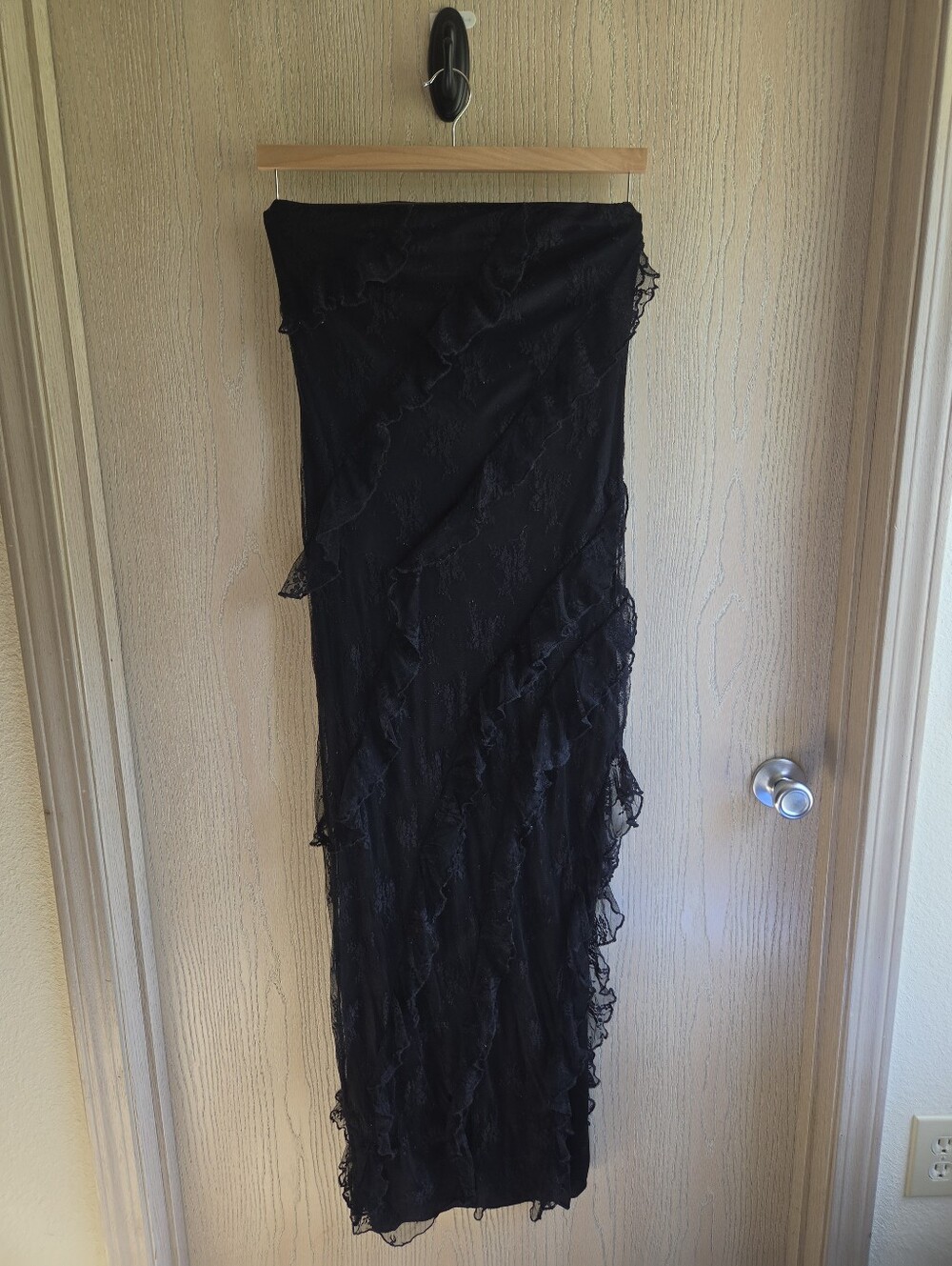 Black Lace Ruffle Tube Top Maxi Dress